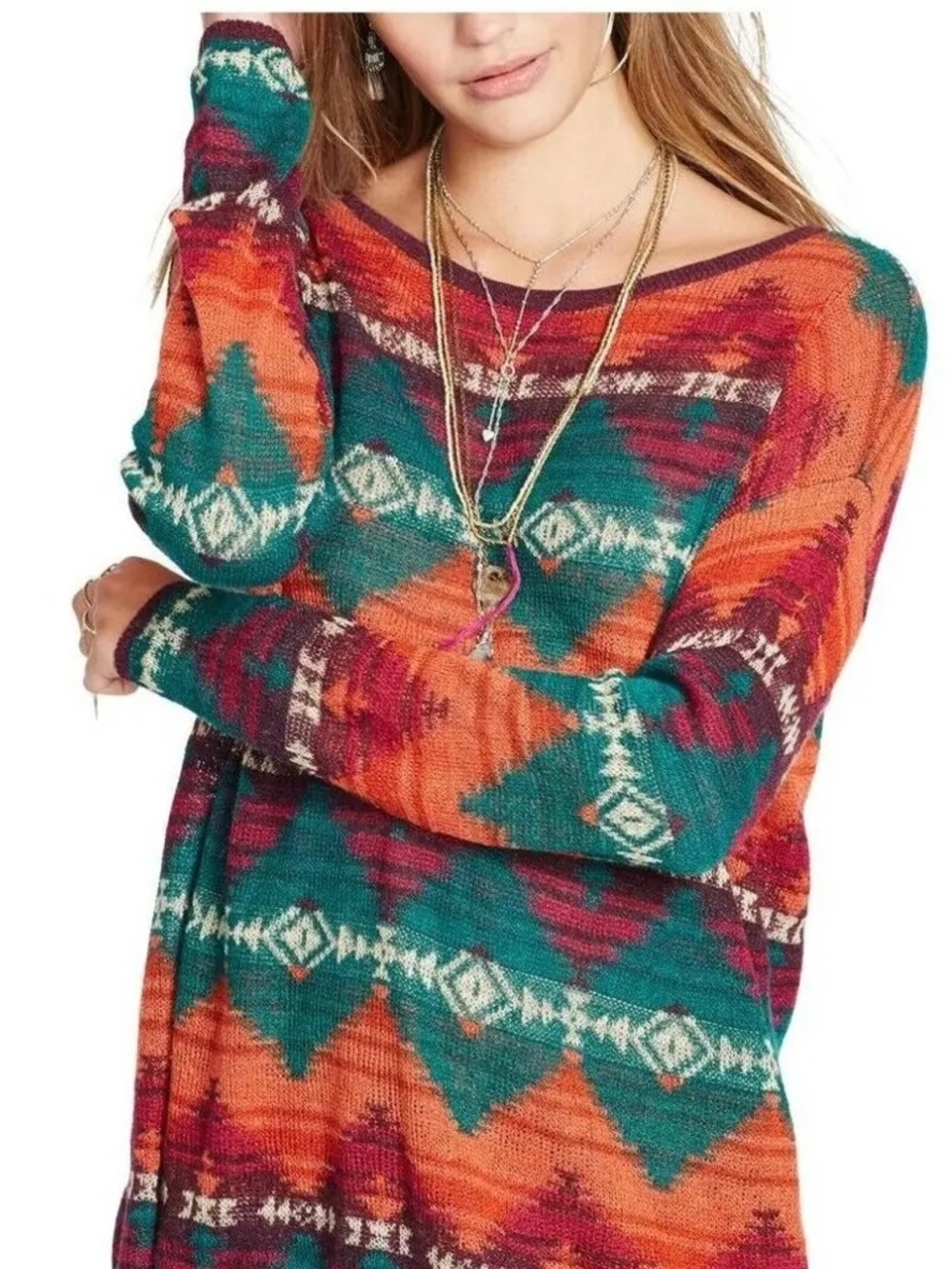 Denim & Supply Ralph Lauren Top Large Relaxed Geometric Aztec Sweater Multi - Picture 4 of 12